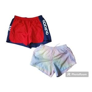 Lot of 2 - Adidas Girl Large (14) Running Short Rainbow, Red And Blue Pre-owned